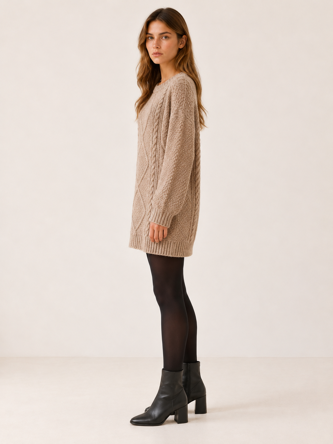Londyn | Women's Chunky Cable Knit Mini Sweater Dress Winter