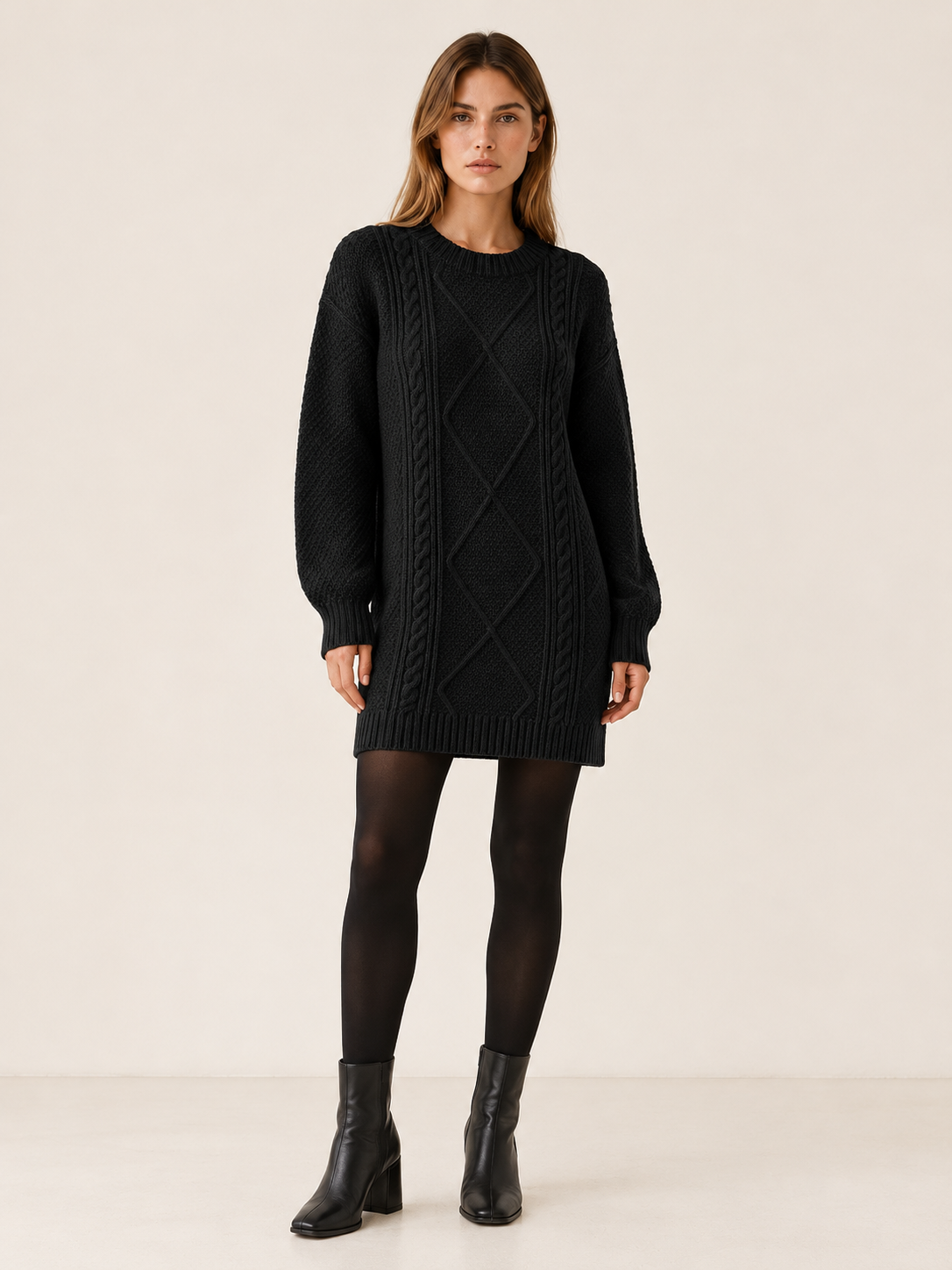 Londyn | Women's Chunky Cable Knit Mini Sweater Dress Winter