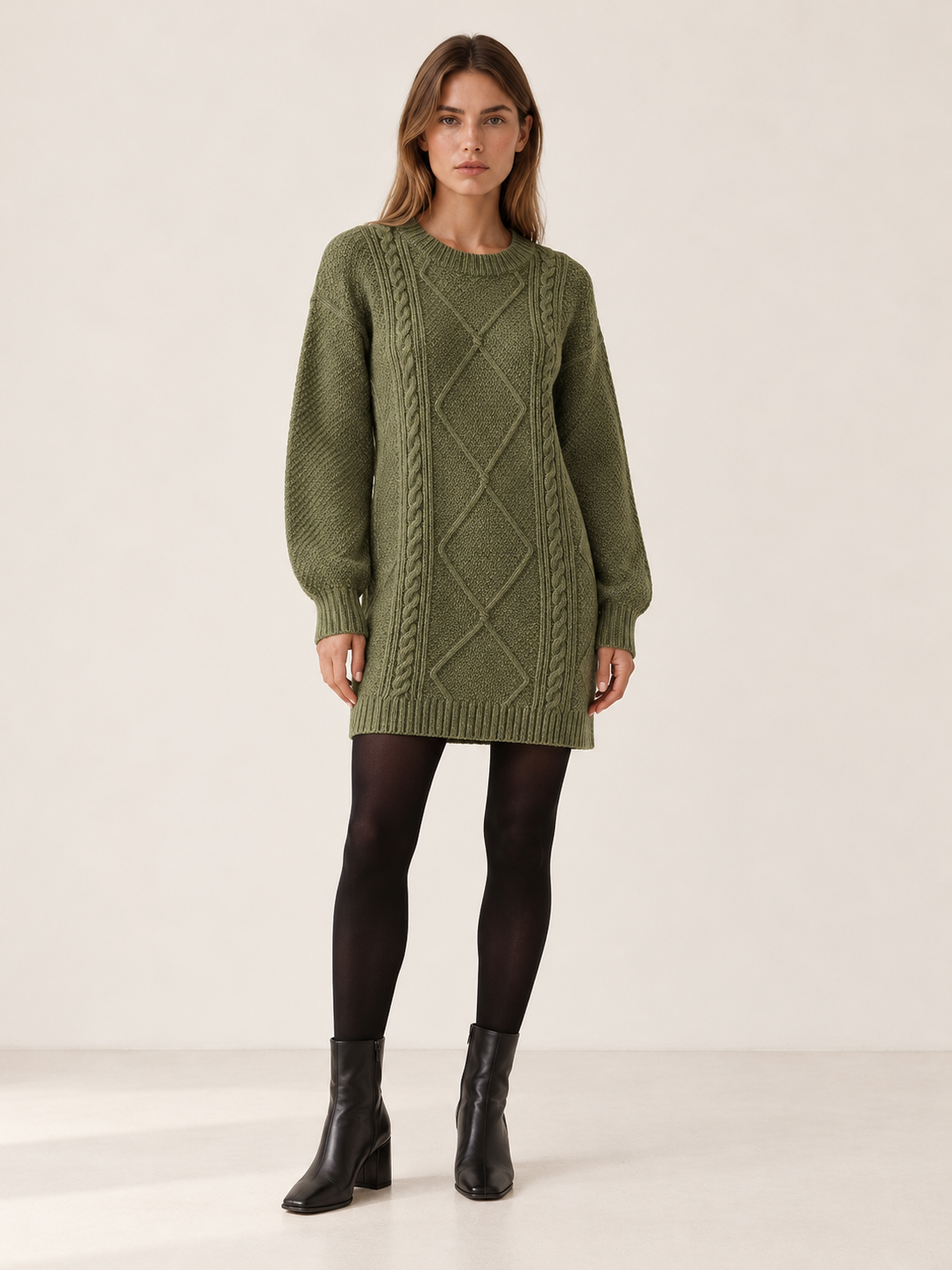 Londyn | Women's Chunky Cable Knit Mini Sweater Dress Winter