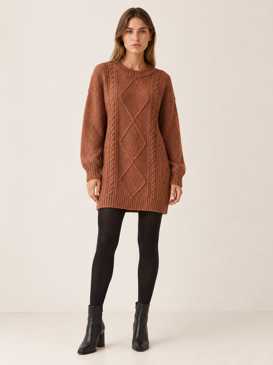 Londyn | Women's Chunky Cable Knit Mini Sweater Dress Winter