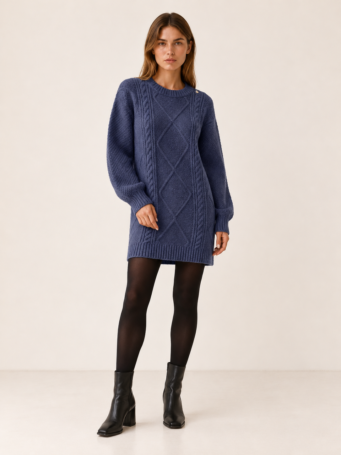 Londyn | Women's Chunky Cable Knit Mini Sweater Dress Winter