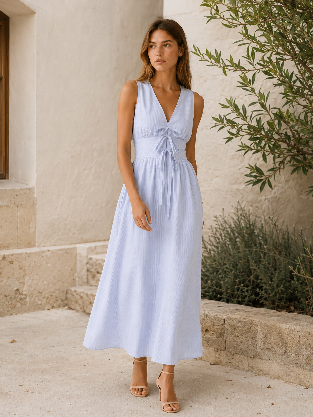 Lorena | Maxi Dress with V Neck and Tie Front