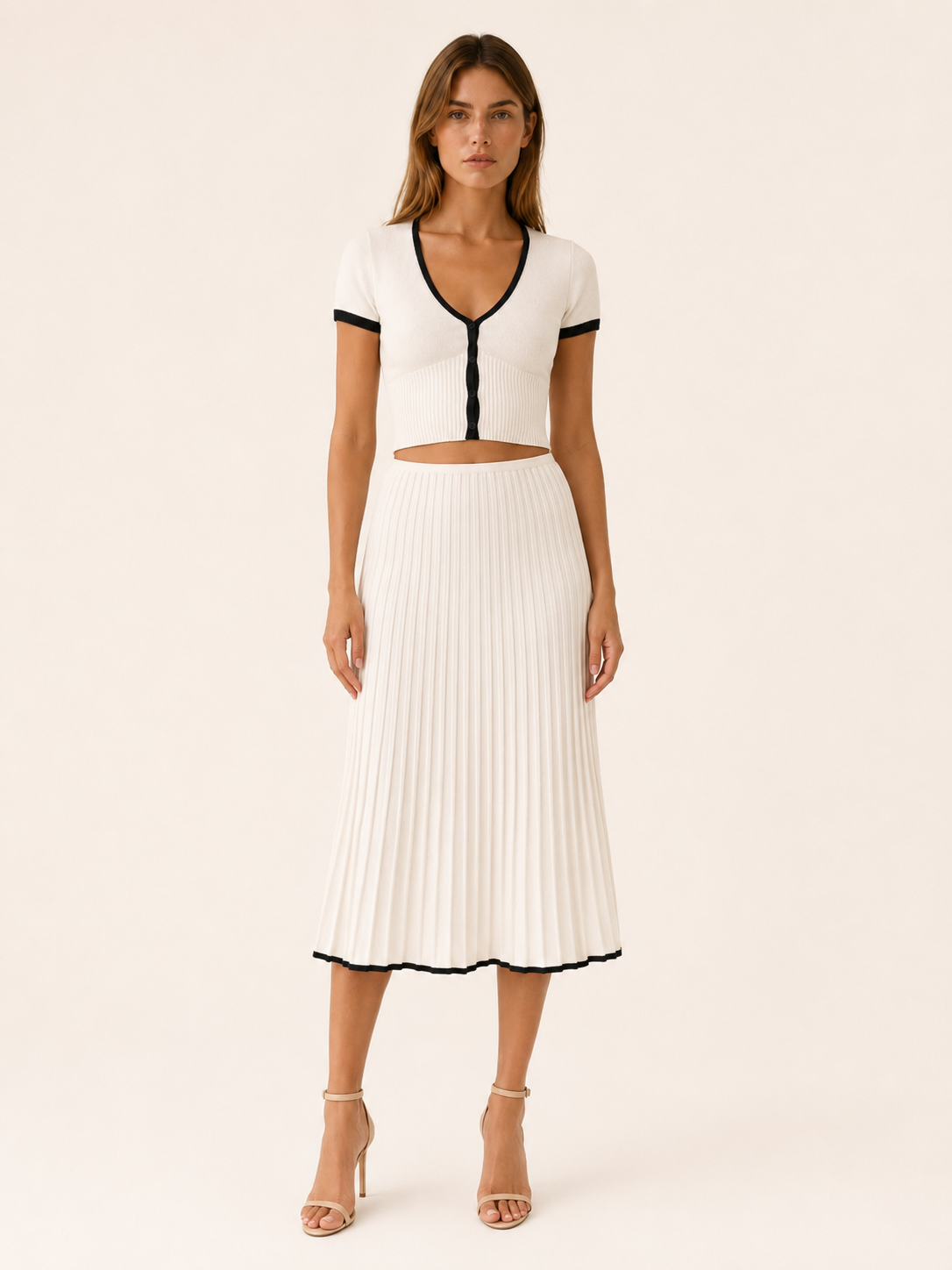 Lucia | Knit Two-Piece Midi Set with Contrast Trim