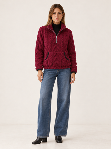 Lucindai | Women's Cable Fleece Half Zip Sweater Fall