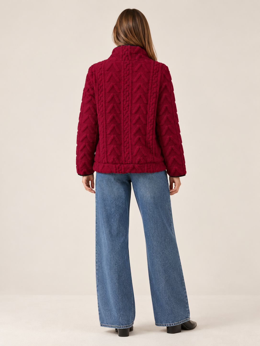 Lucindai | Women's Cable Fleece Half Zip Sweater Fall