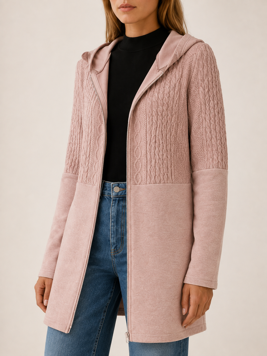 Ludivine | Women's Textured Hooded Longline Jacket