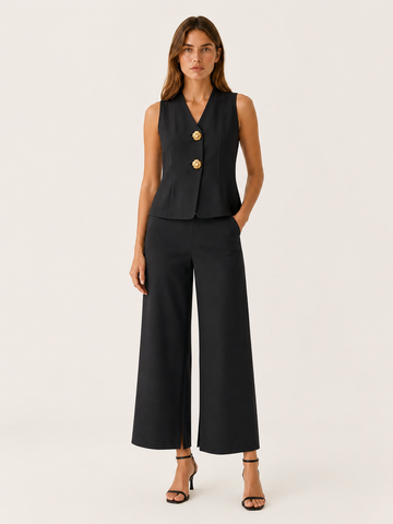 Lydia | Vest Trouser Set with Gold Buttons