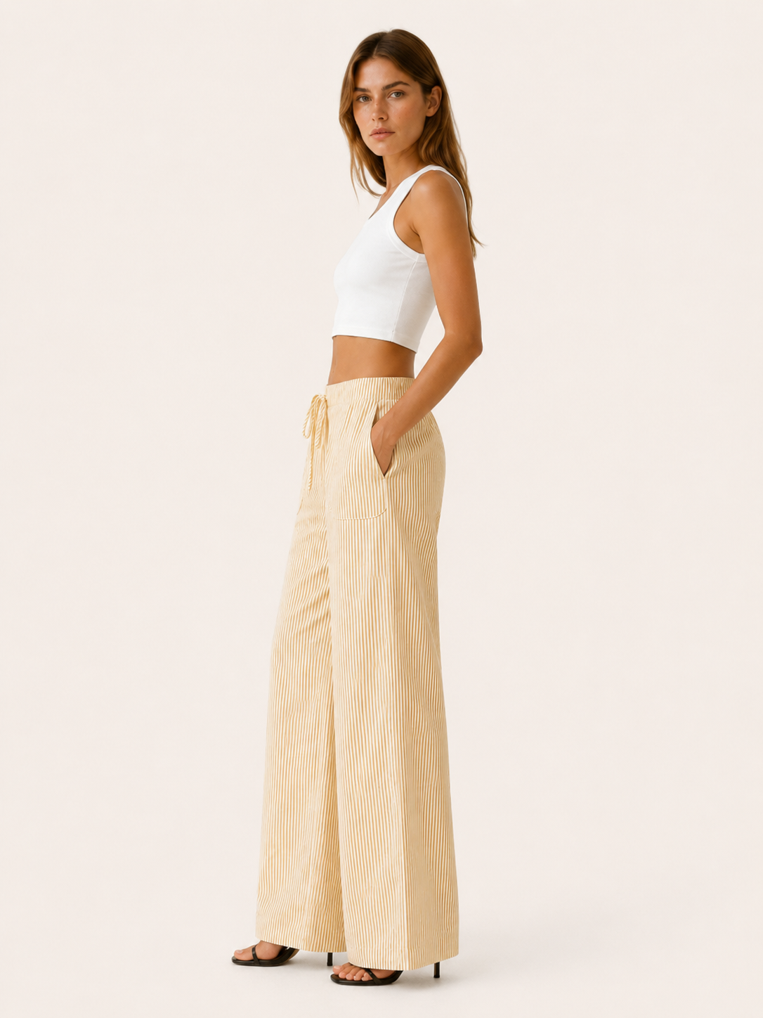 Lynessa | Striped Wide Leg Trousers with Drawstring Waist