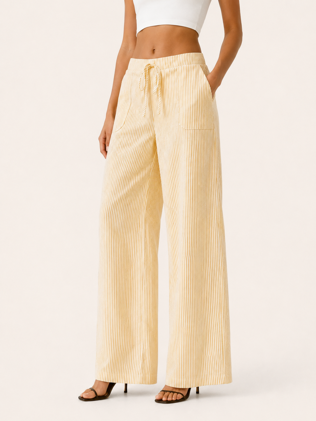 Lynessa | Striped Wide Leg Trousers with Drawstring Waist