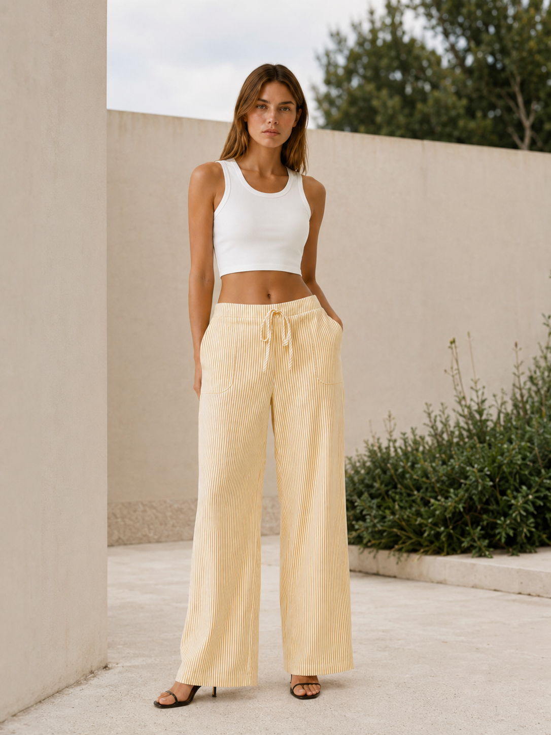 Lynessa | Striped Wide Leg Trousers with Drawstring Waist