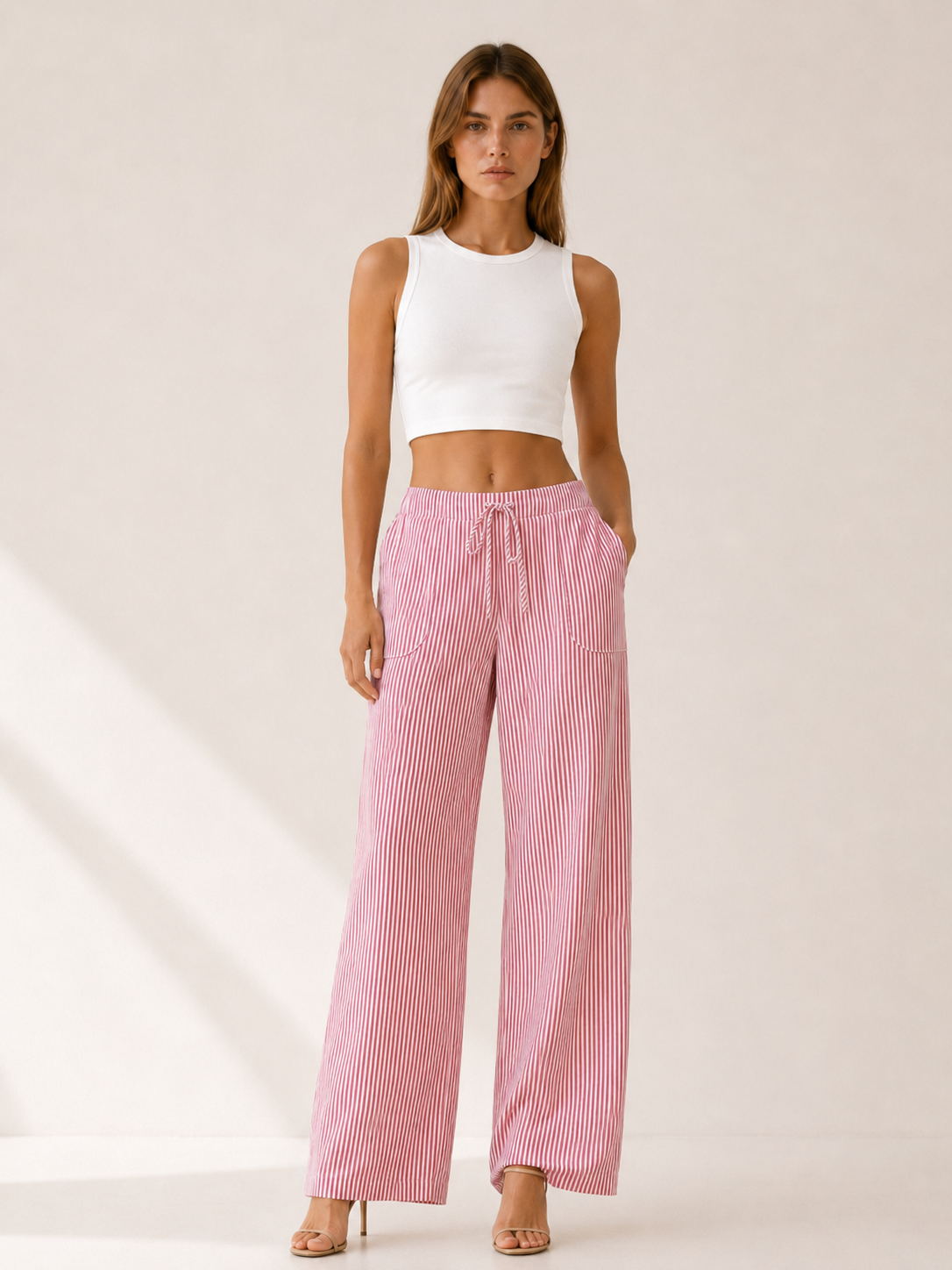 Lynessa | Striped Wide Leg Trousers with Drawstring Waist