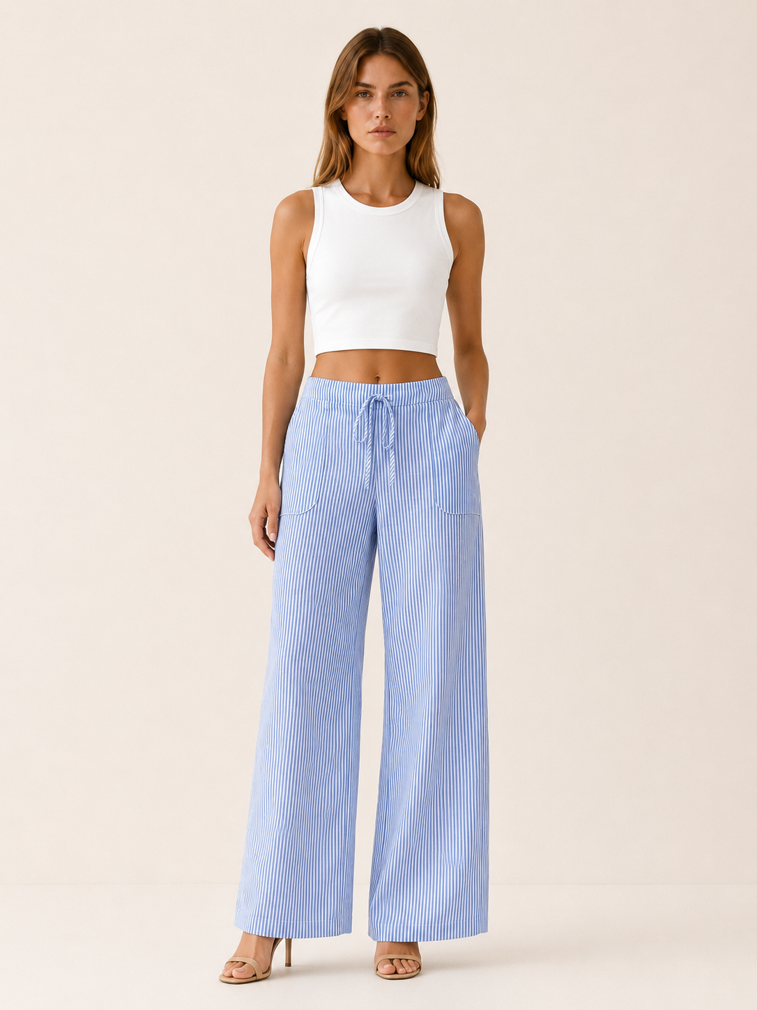 Lynessa | Striped Wide Leg Trousers with Drawstring Waist