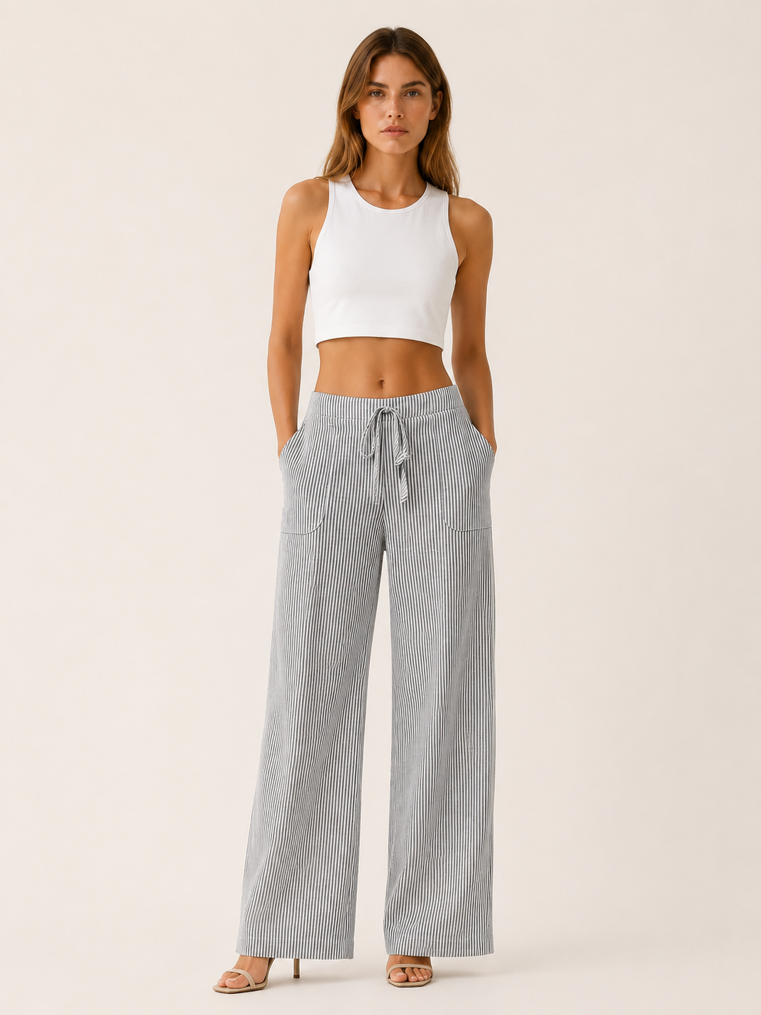 Lynessa | Striped Wide Leg Trousers with Drawstring Waist