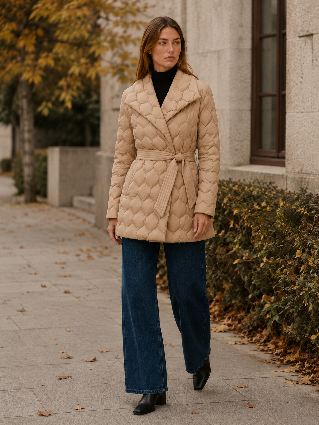 Lysenne | Women's Quilted Puffer Jacket with Belt