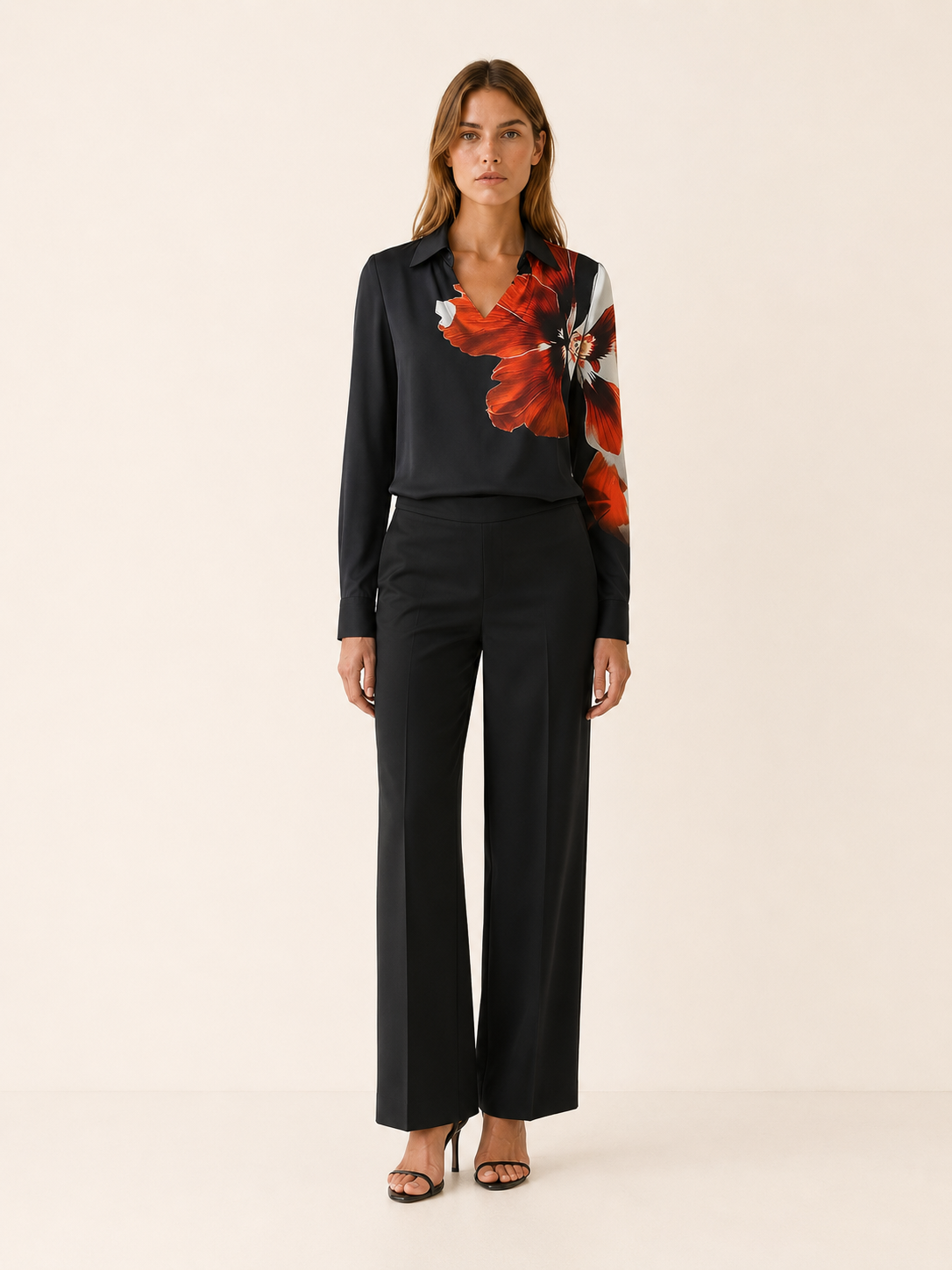 Lysette | Floral Satin Top with Draped Neckline