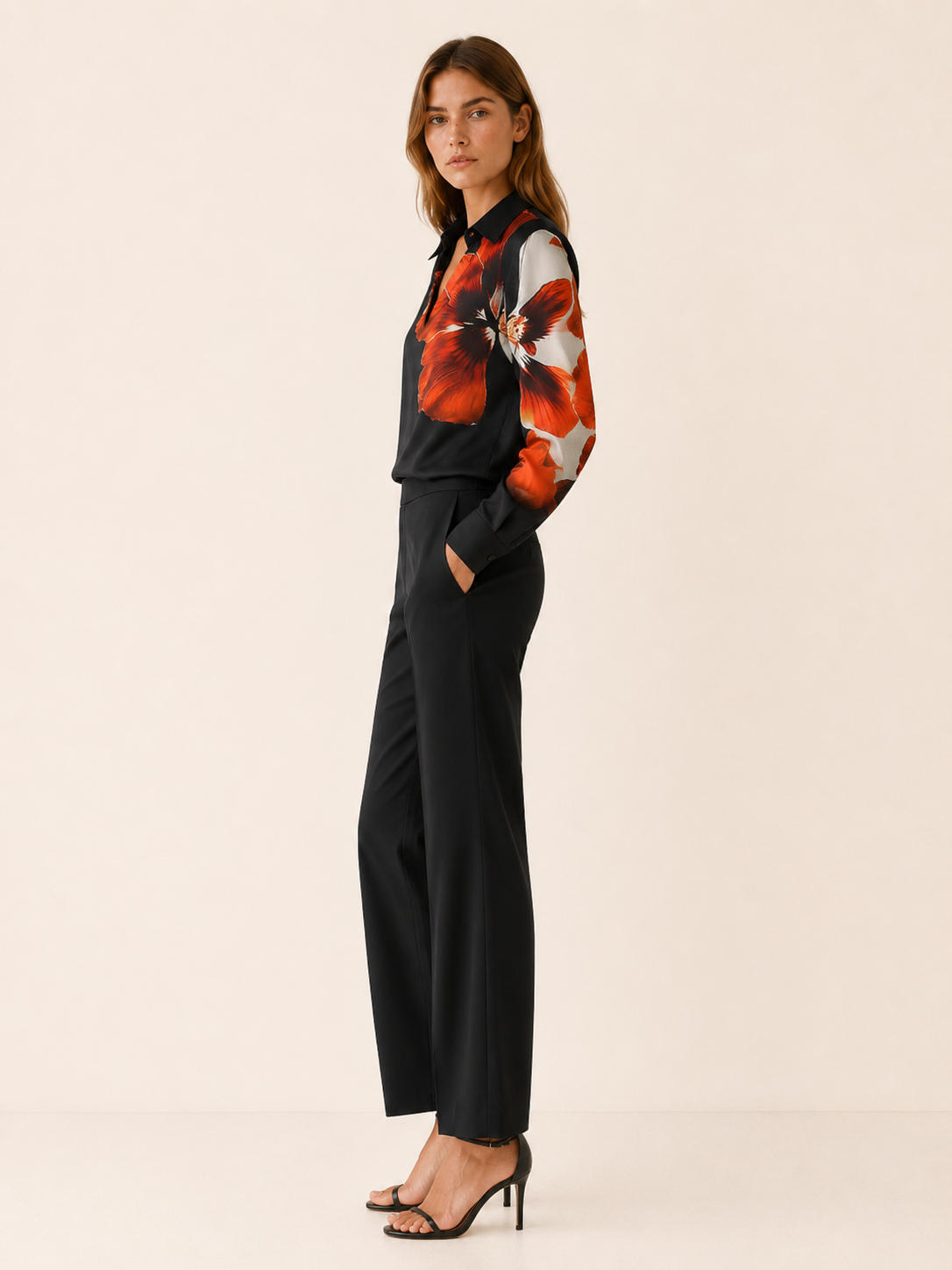 Lysette | Floral Satin Top with Draped Neckline