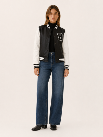 Mabli | Bomber Jacket with Contrast Sleeves and Snap Front