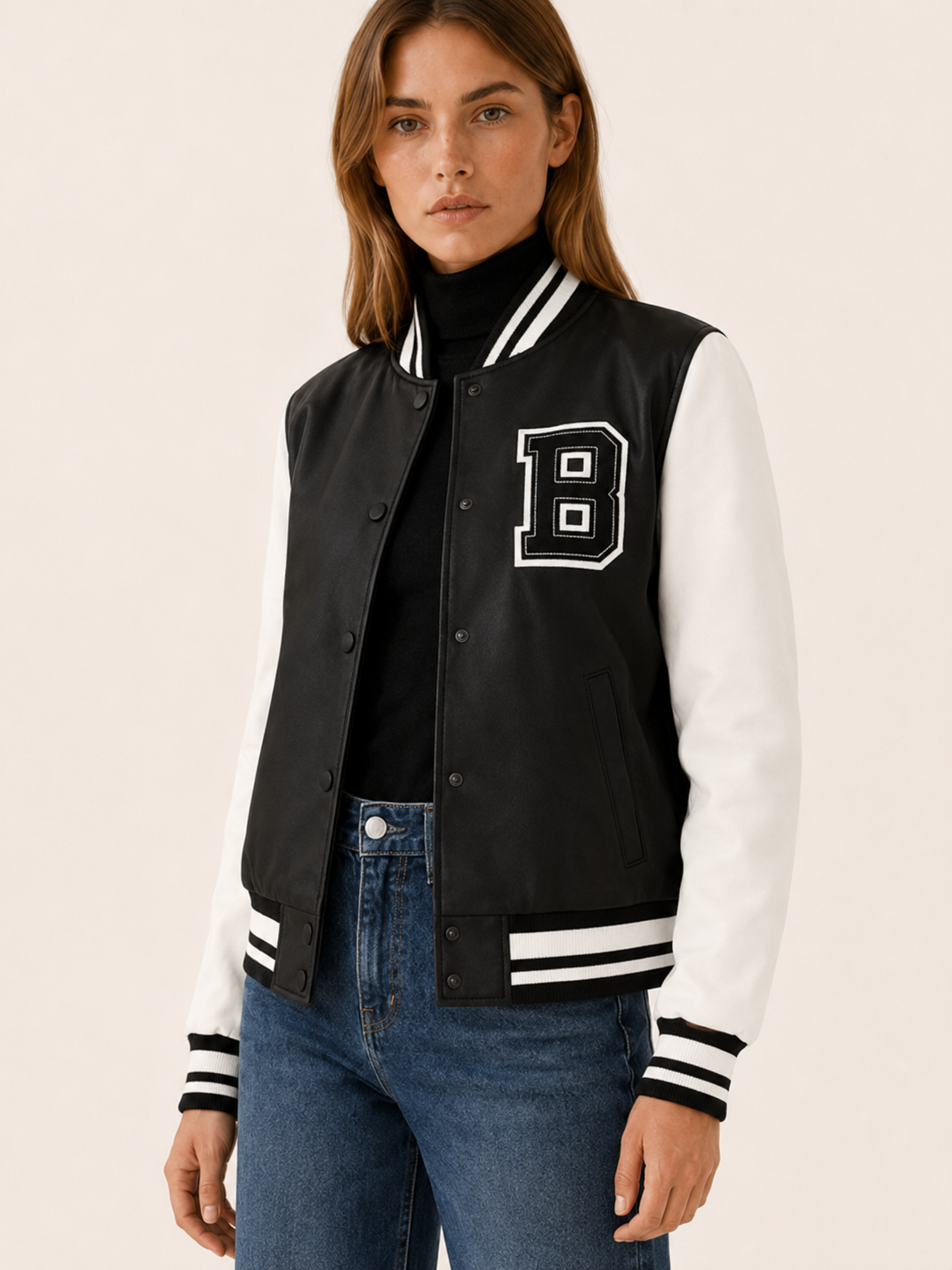 Mabli | Bomber Jacket with Contrast Sleeves and Snap Front