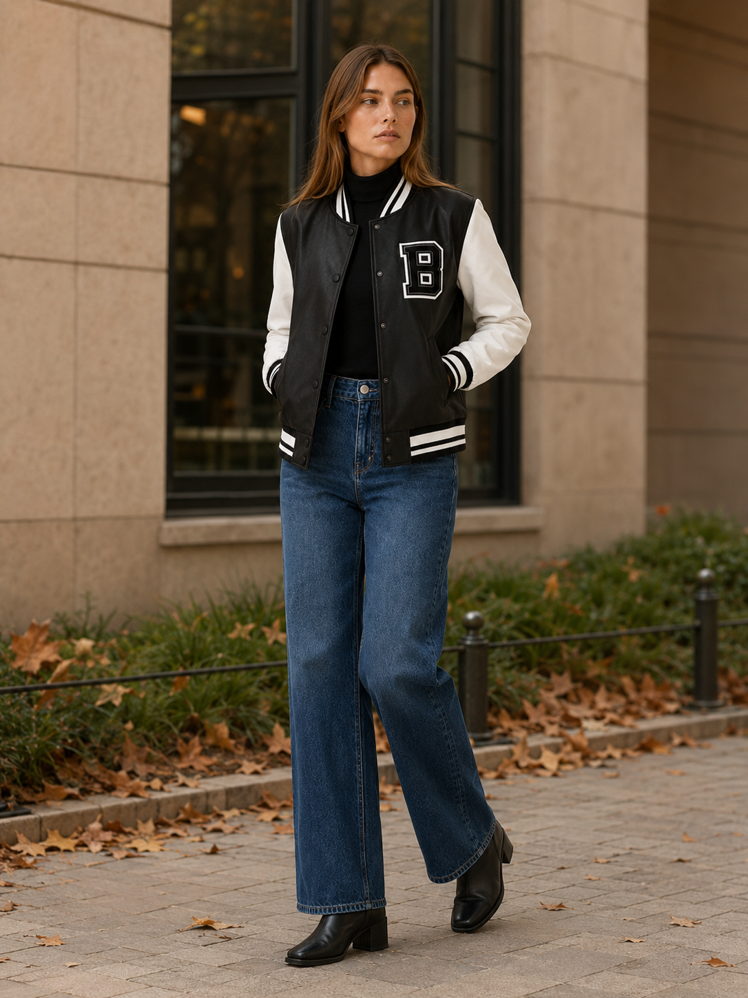 Mabli | Bomber Jacket with Contrast Sleeves and Snap Front