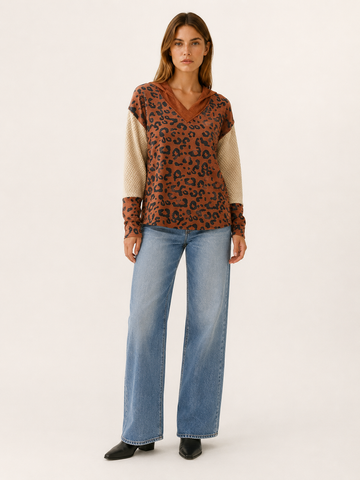Madelyn | Women's Leopard Print Dropped-Shoulder Hoodie