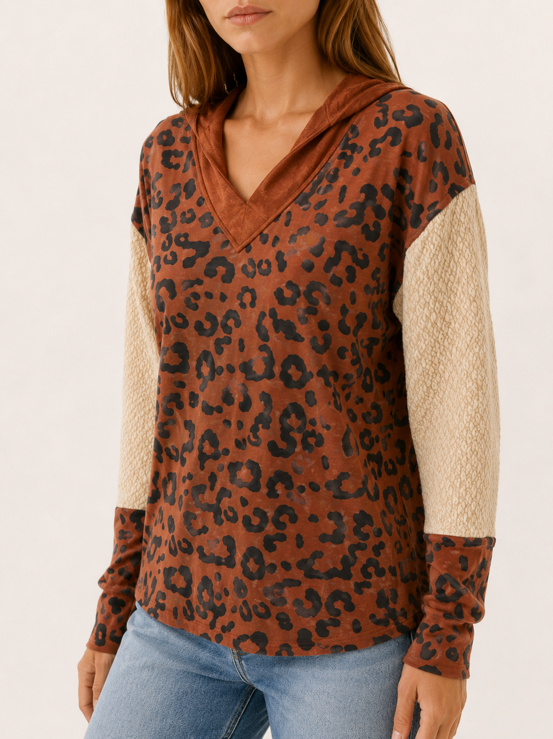 Madelyn | Women's Leopard Print Dropped-Shoulder Hoodie