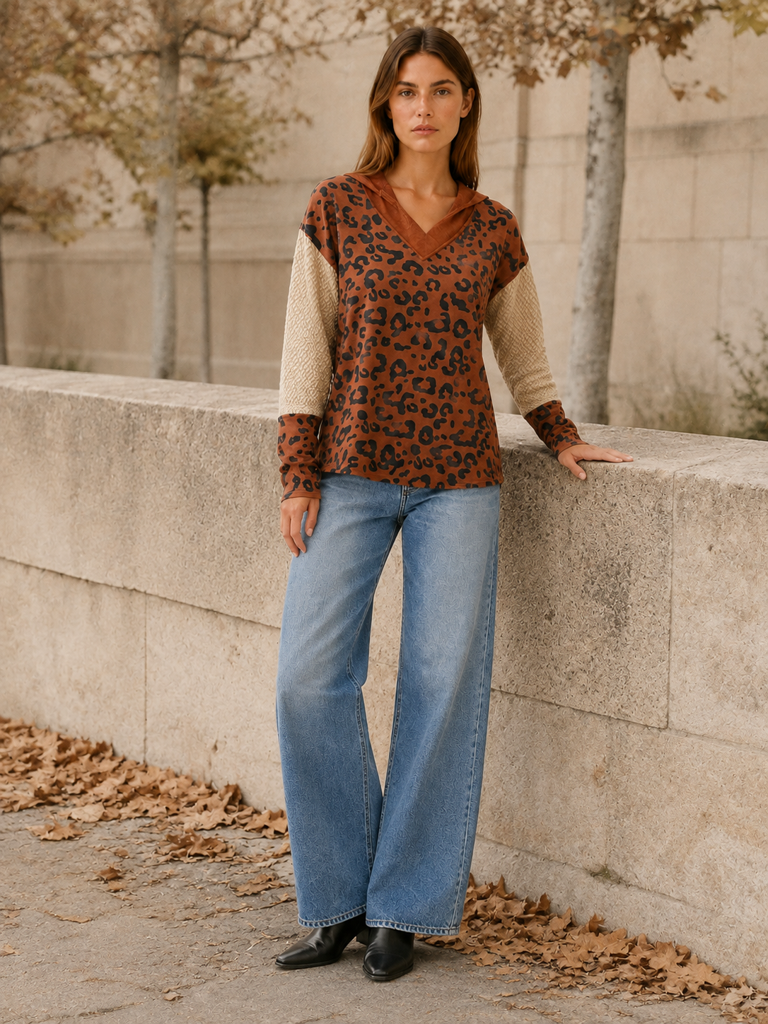 Madelyn | Women's Leopard Print Dropped-Shoulder Hoodie