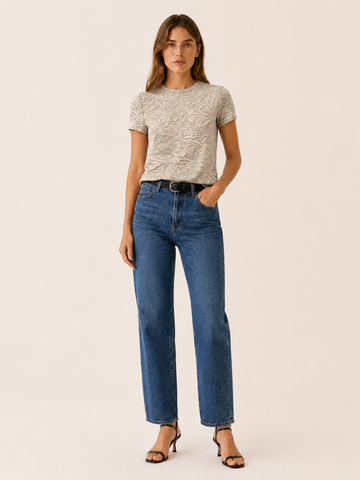 Madora | Floral Textured Blouse with Round Neck