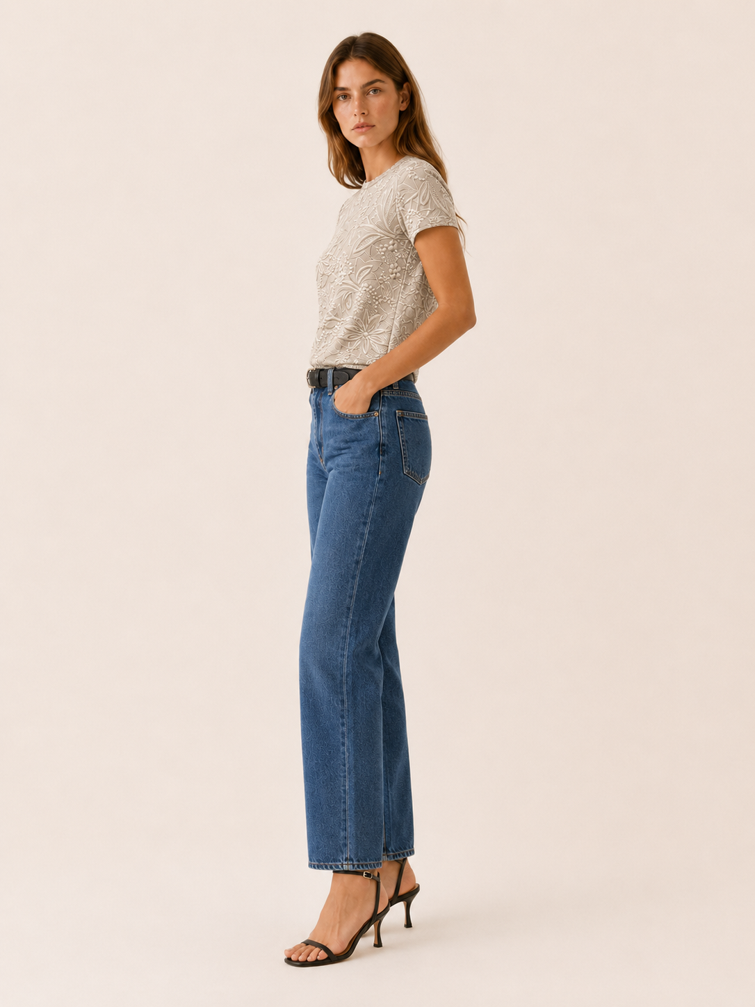Madora | Floral Textured Blouse with Round Neck