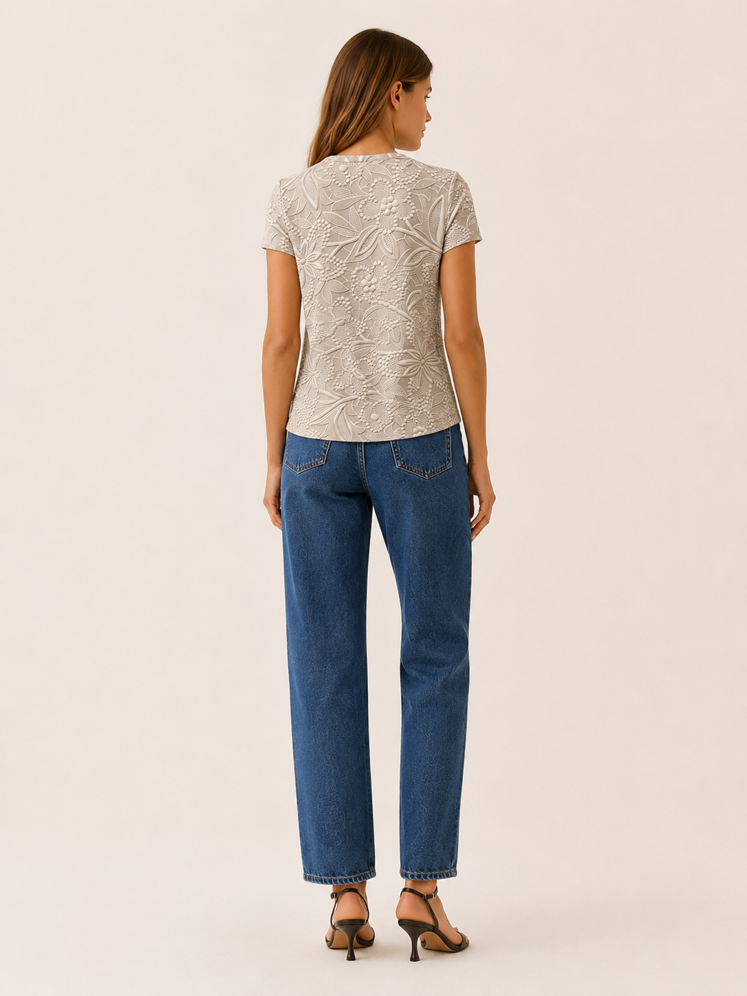 Madora | Floral Textured Blouse with Round Neck