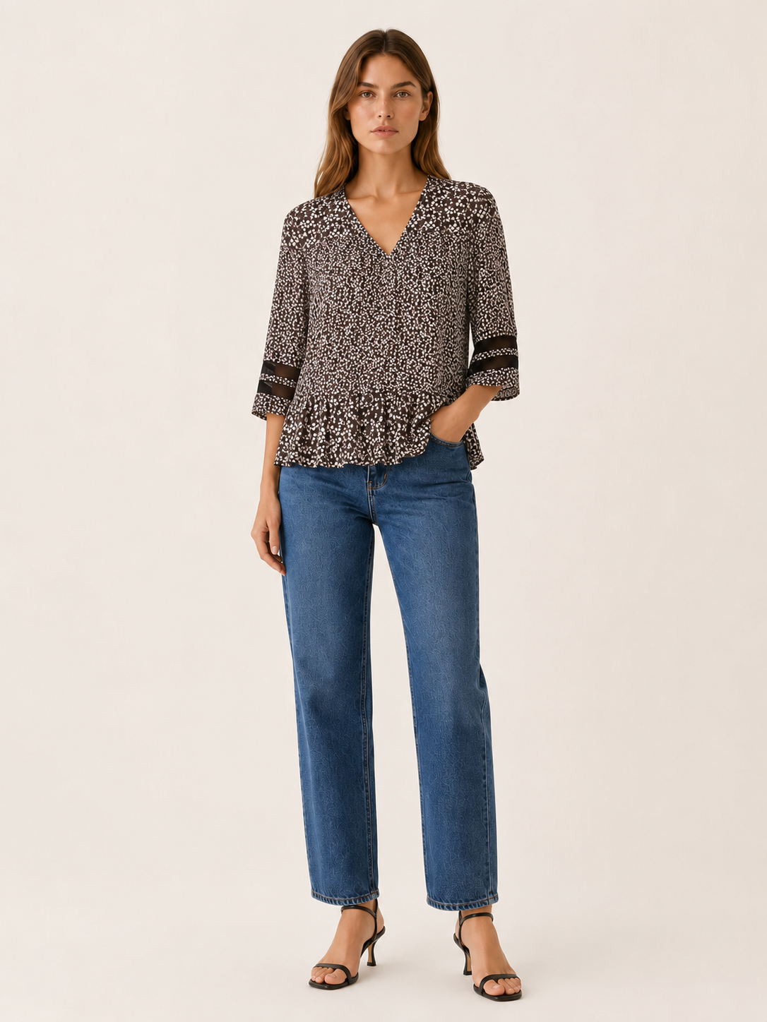 Mallory | V Neck Top with 3/4 Sleeves