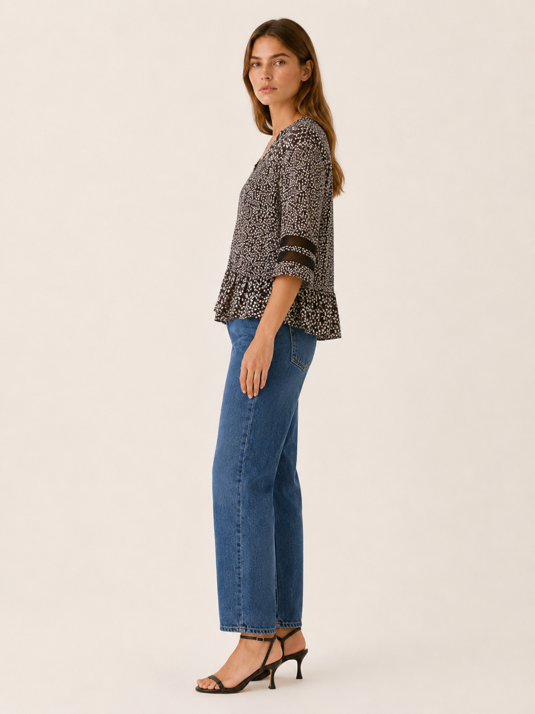 Mallory | V Neck Top with 3/4 Sleeves