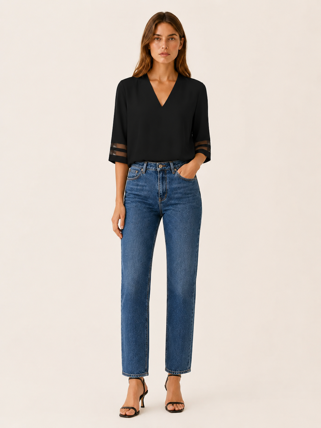 Mallory | V Neck Top with 3/4 Sleeves