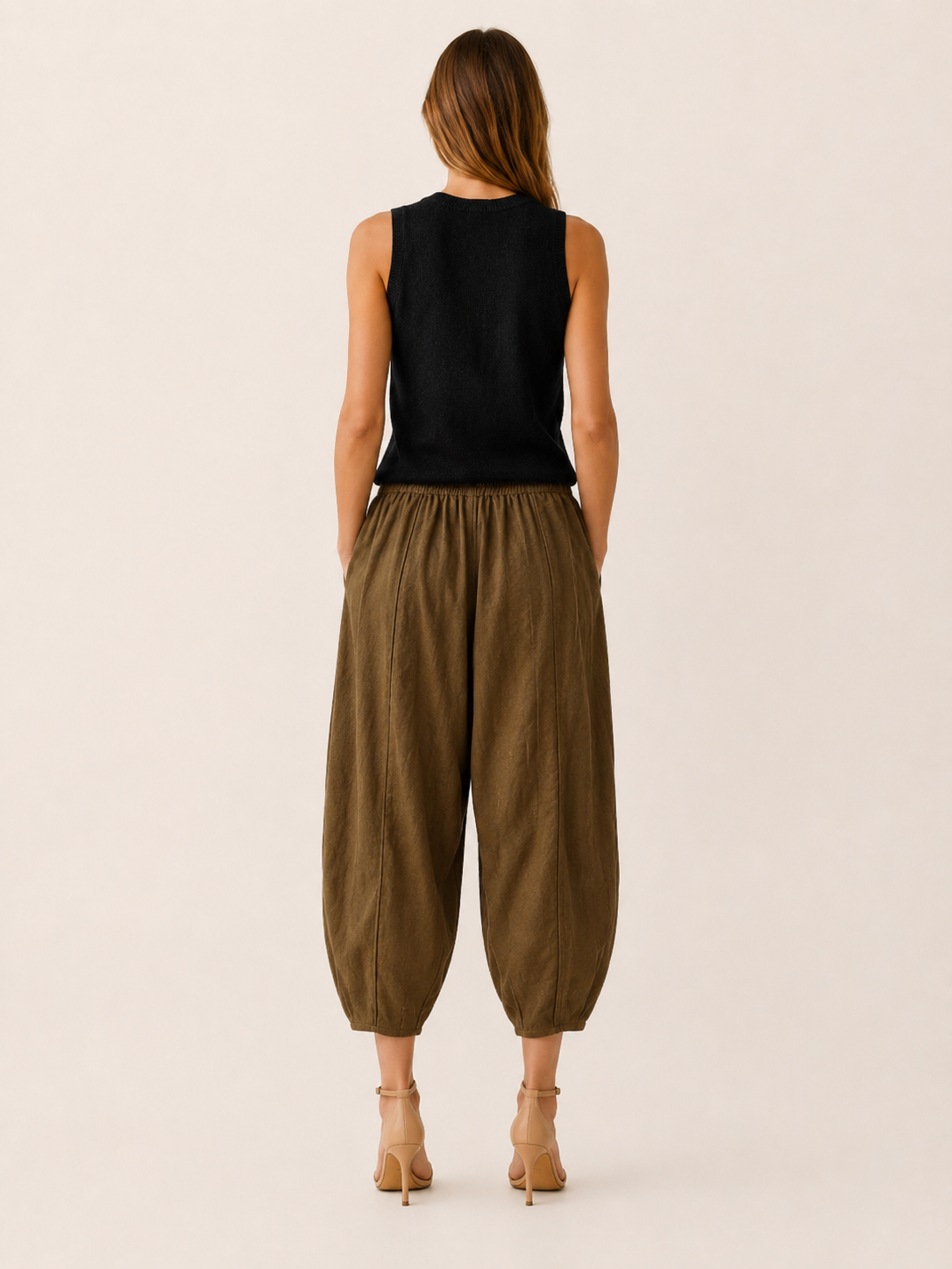Maple | Cropped Trousers with High Waist Cotton-Linen Blend