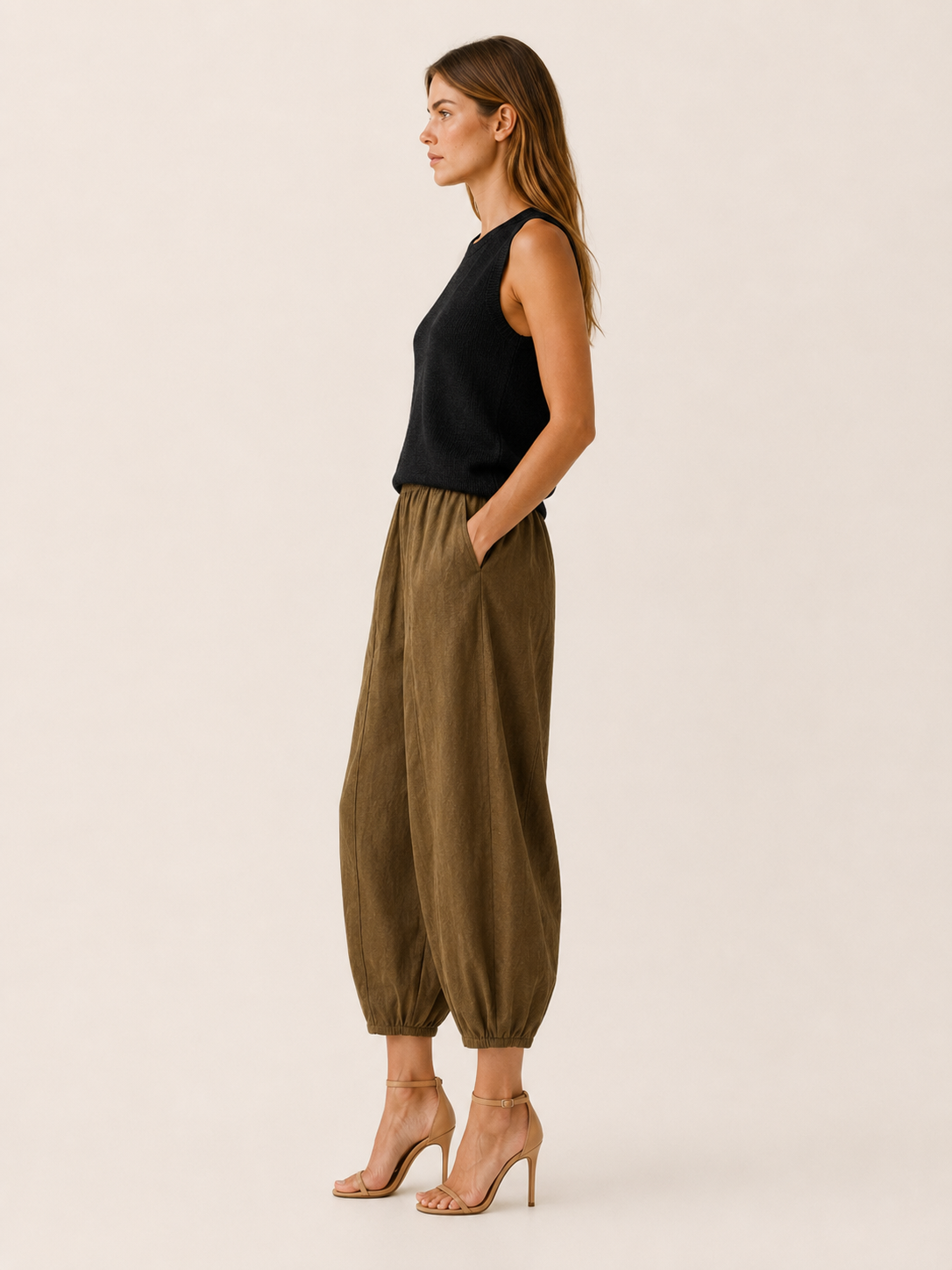 Maple | Cropped Trousers with High Waist Cotton-Linen Blend