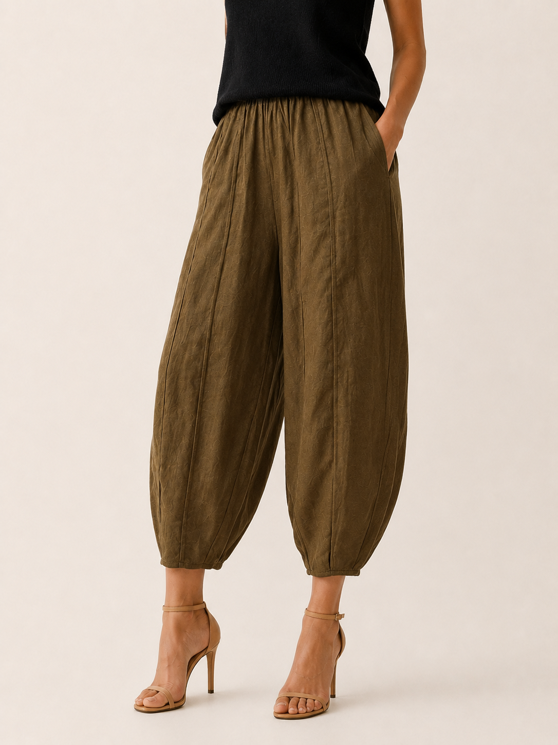 Maple | Cropped Trousers with High Waist Cotton-Linen Blend
