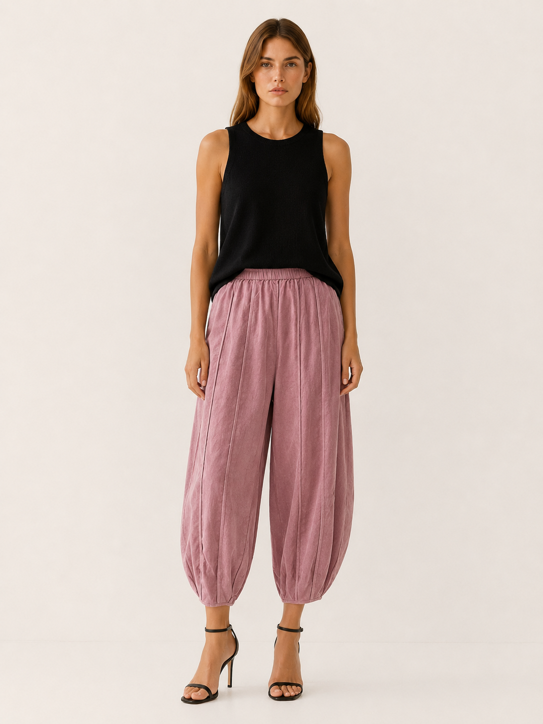 Maple | Cropped Trousers with High Waist Cotton-Linen Blend