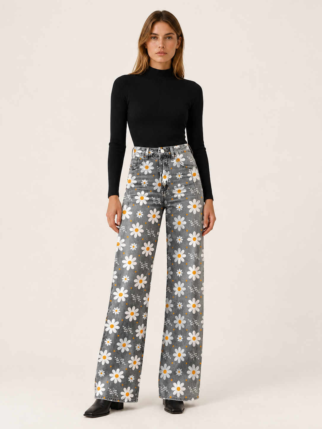 Marcellina | Women's Floral Wide Leg Jeans Fall
