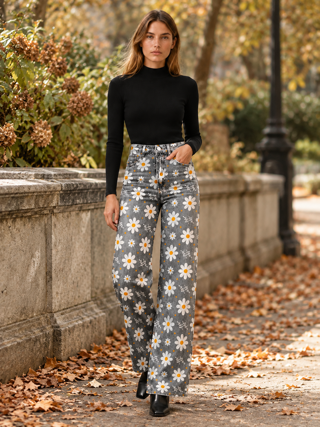 Marcellina | Women's Floral Wide Leg Jeans Fall