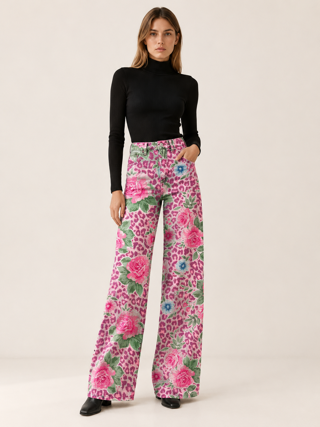 Marcellina | Women's Floral Wide Leg Jeans Fall