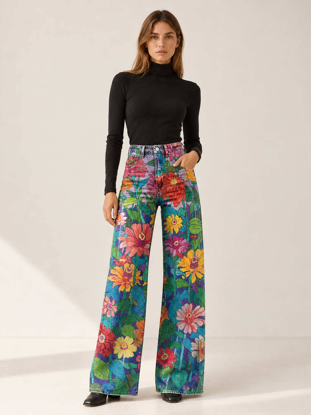 Marcellina | Women's Floral Wide Leg Jeans Fall