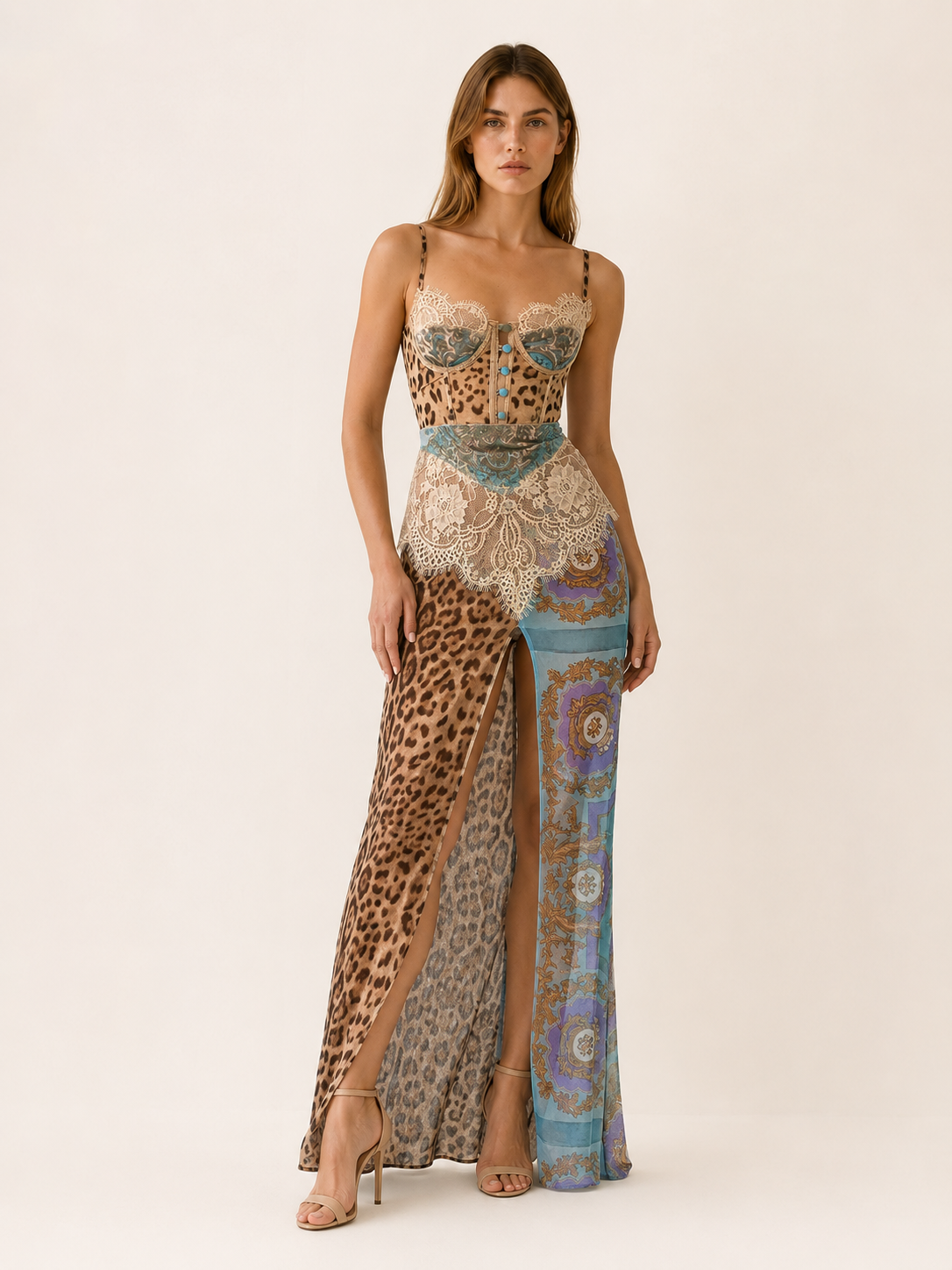 Marcy | Animal Print Maxi Dress with Lace Bodice