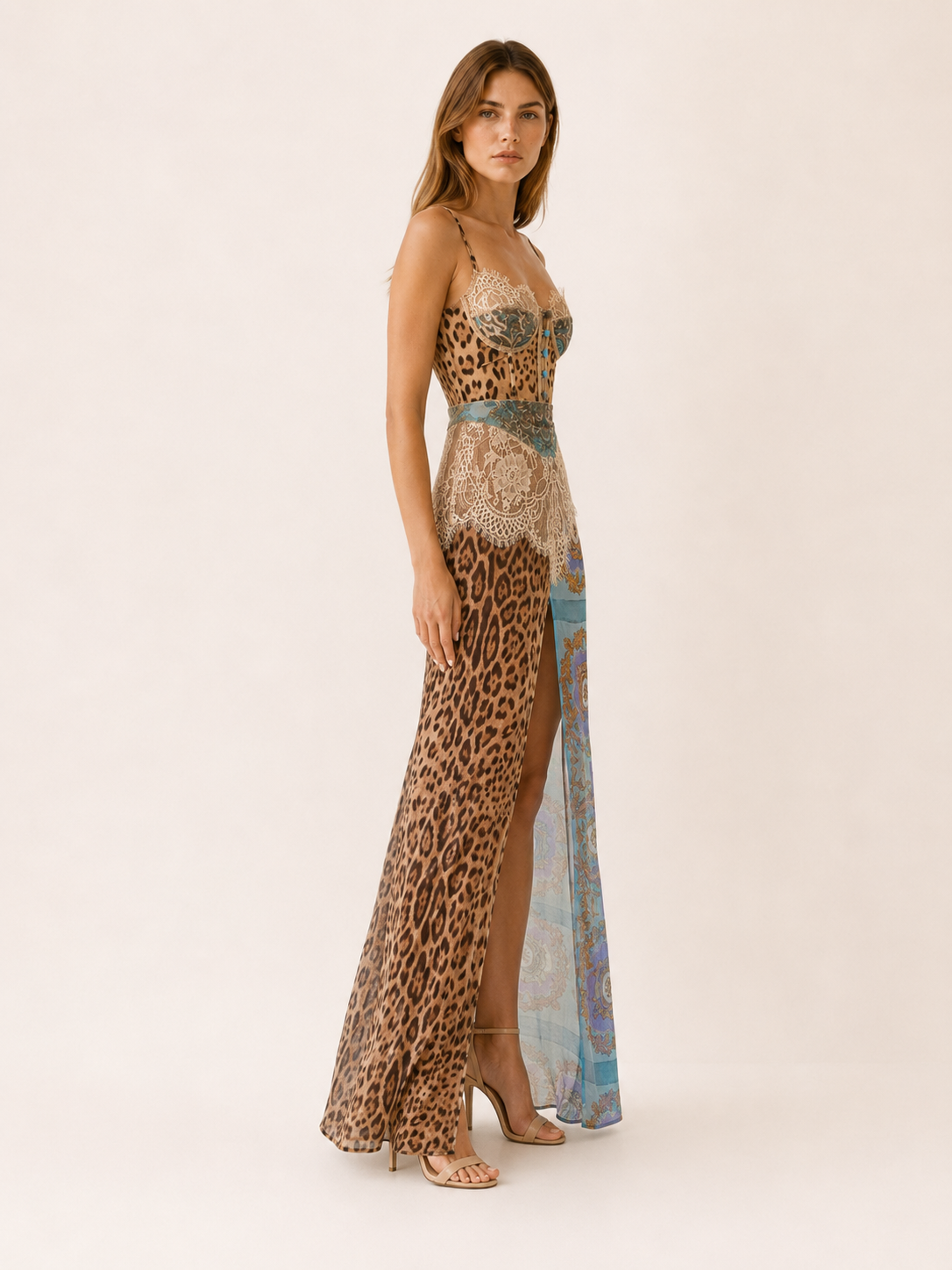 Marcy | Animal Print Maxi Dress with Lace Bodice