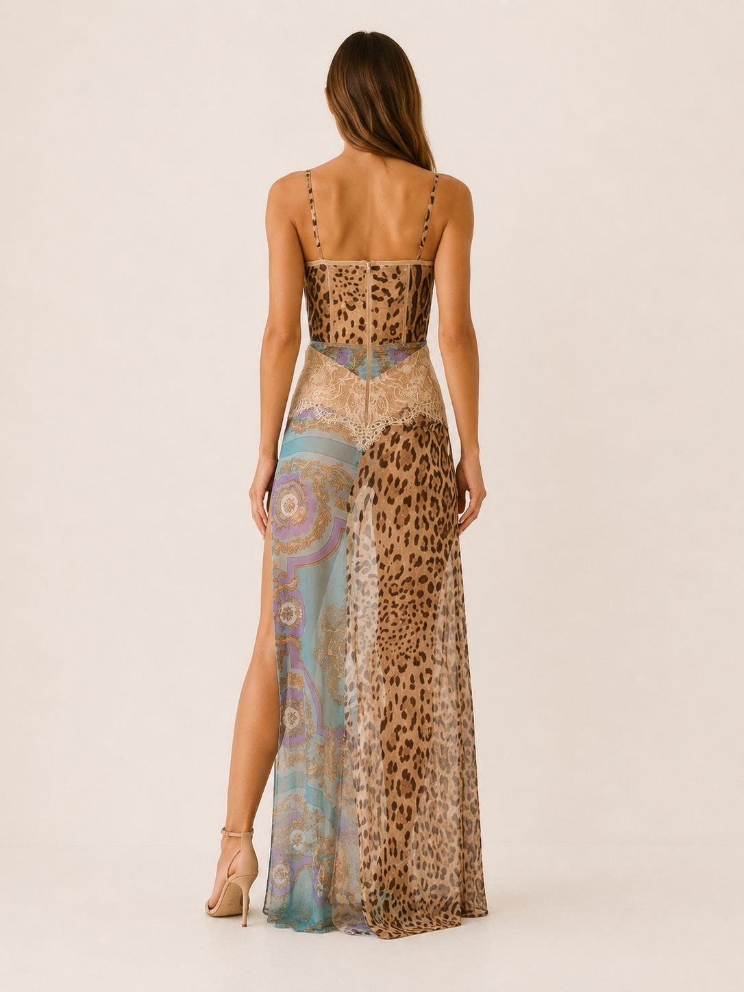 Marcy | Animal Print Maxi Dress with Lace Bodice