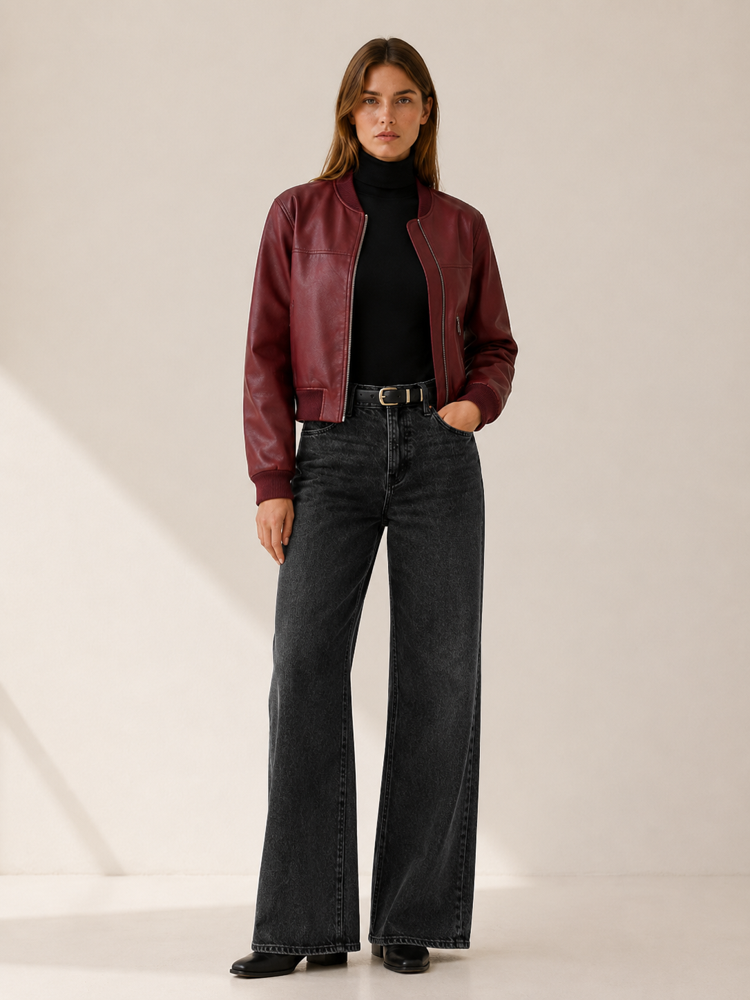 Maren | Cropped Jacket with Zip Front and Collarless Neckline