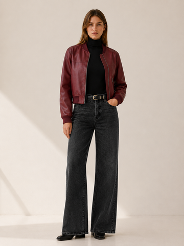 Maren | Cropped Jacket with Zip Front and Collarless Neckline