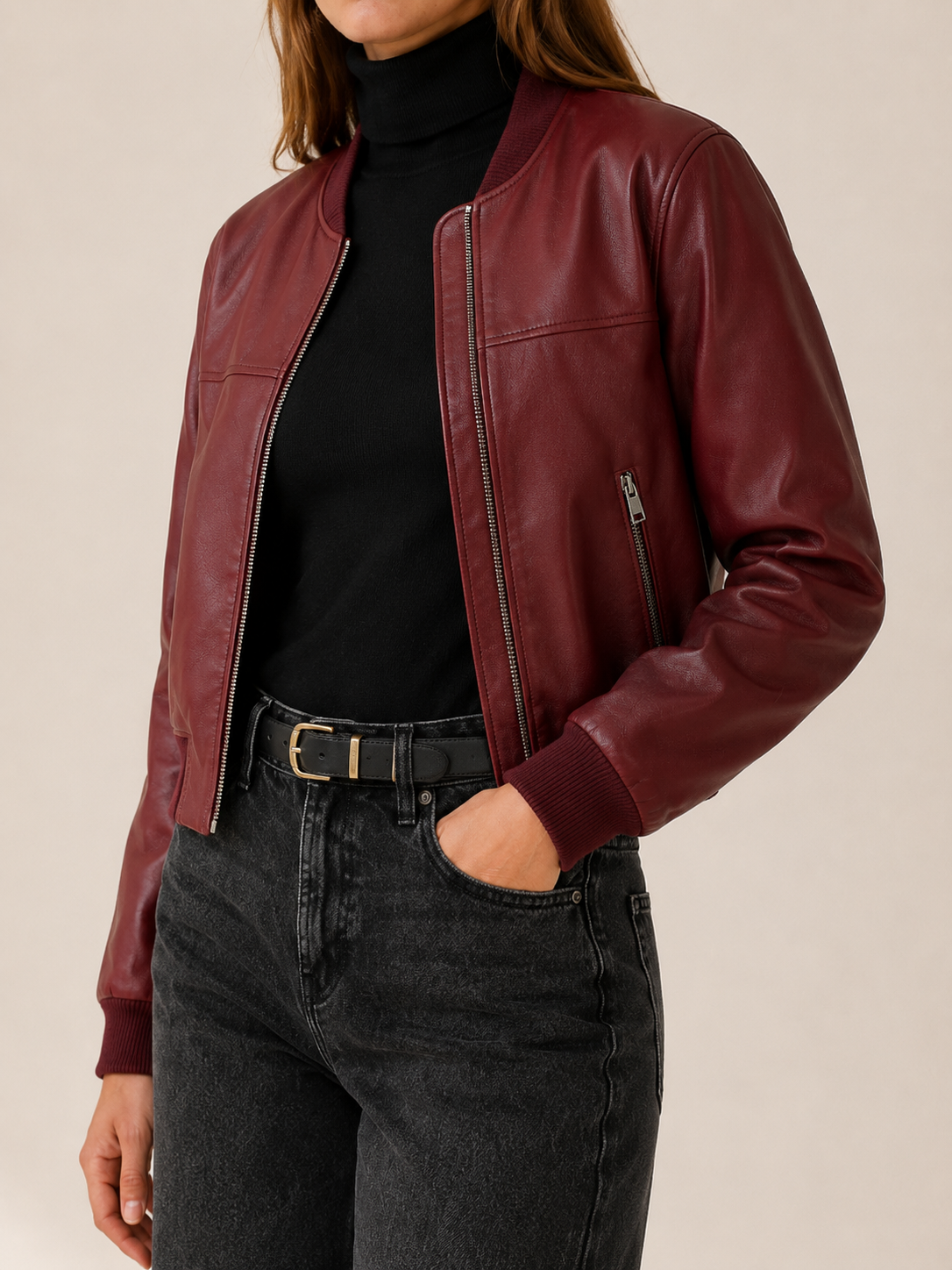 Maren | Cropped Jacket with Zip Front and Collarless Neckline