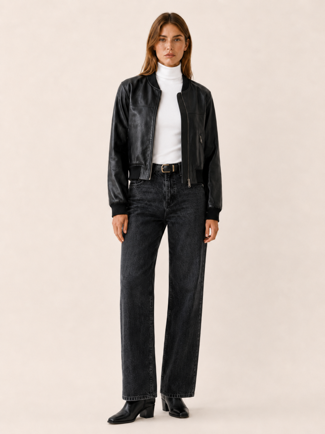 Maren | Cropped Jacket with Zip Front and Collarless Neckline