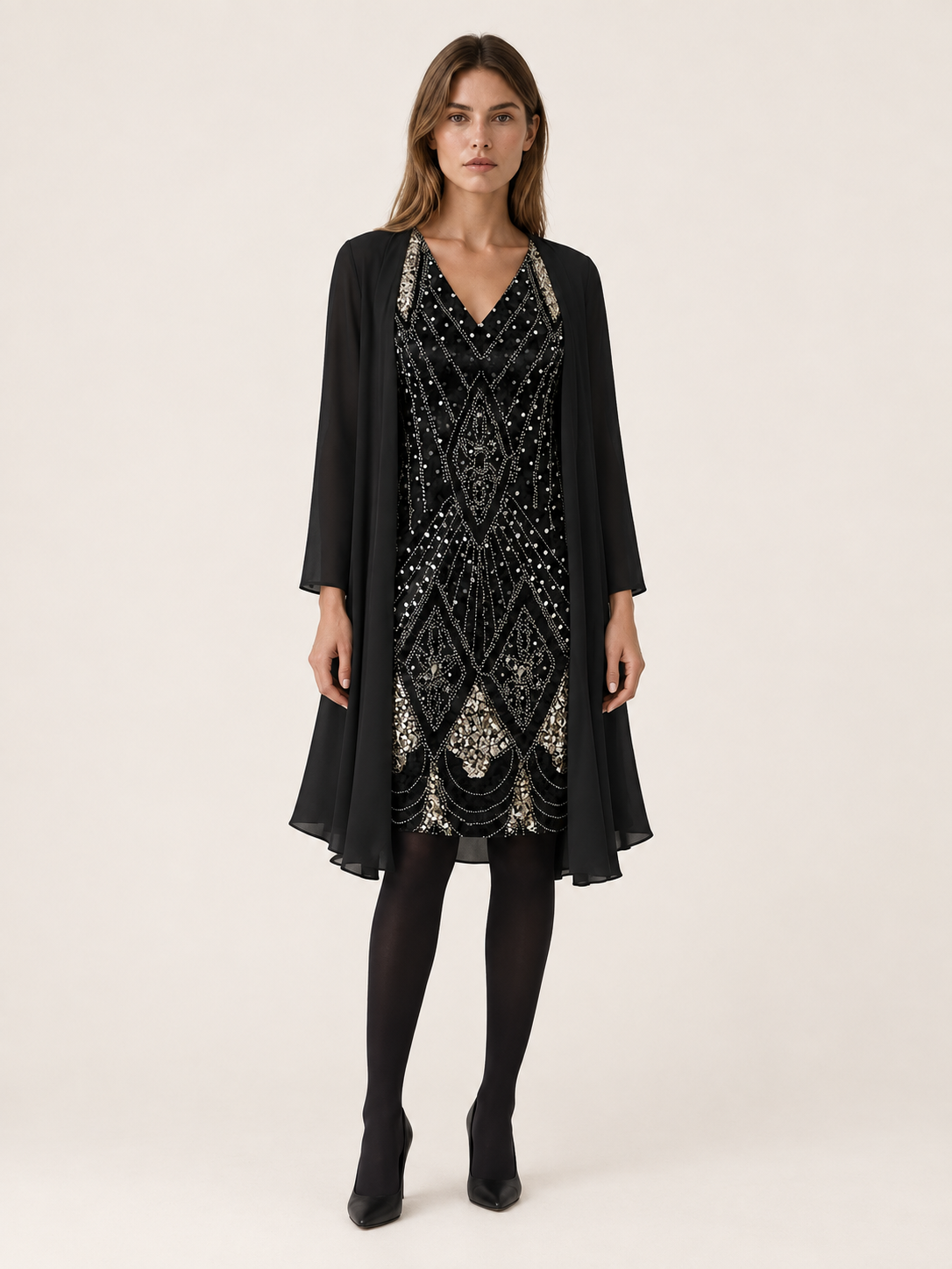 Marenelle | Women's Sheer-Overlay Occasion Dress