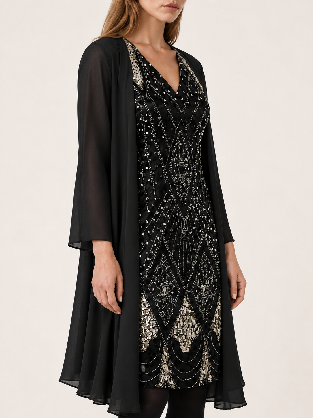 Marenelle | Women's Sheer-Overlay Occasion Dress