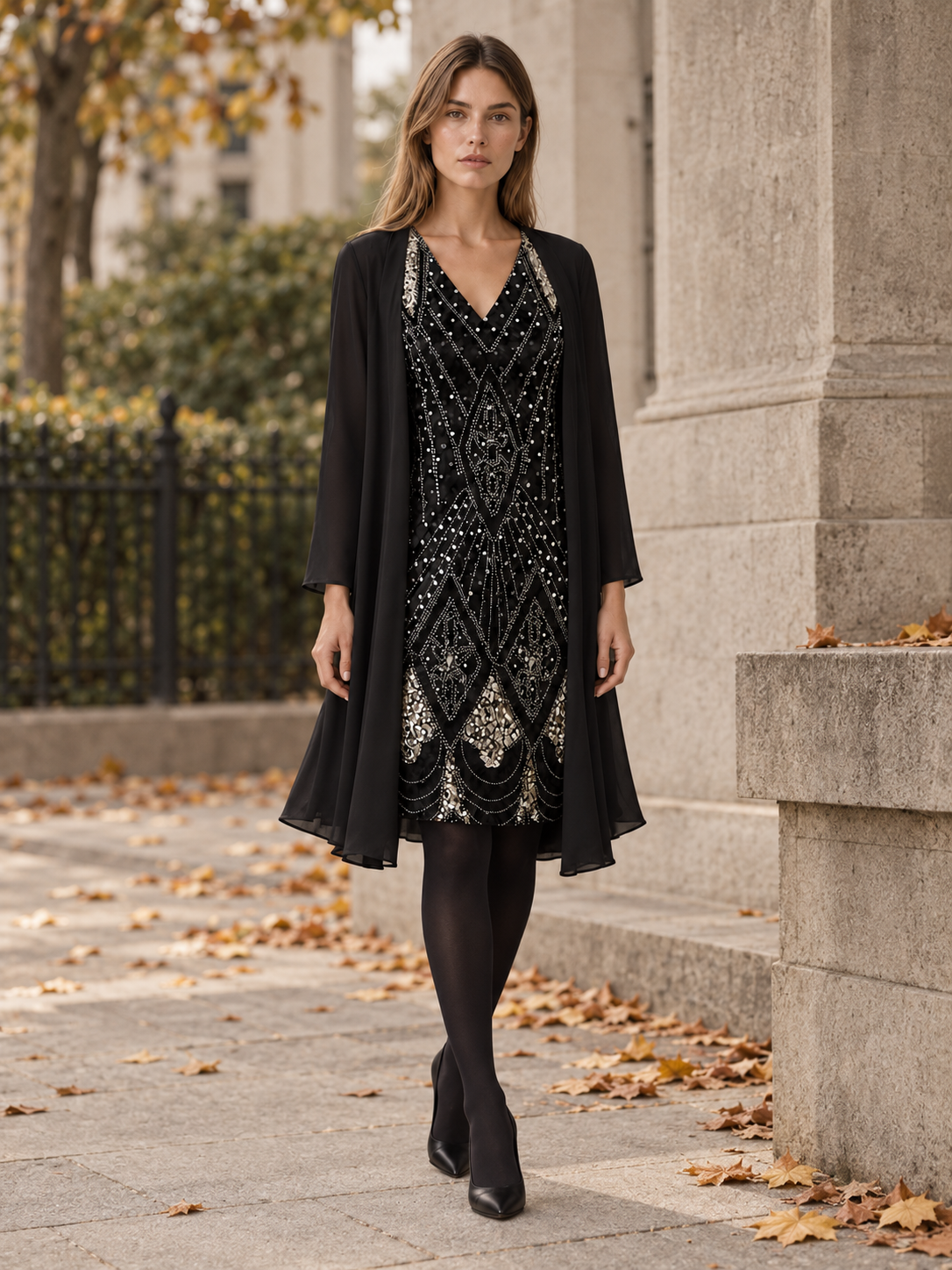 Marenelle | Women's Sheer-Overlay Occasion Dress
